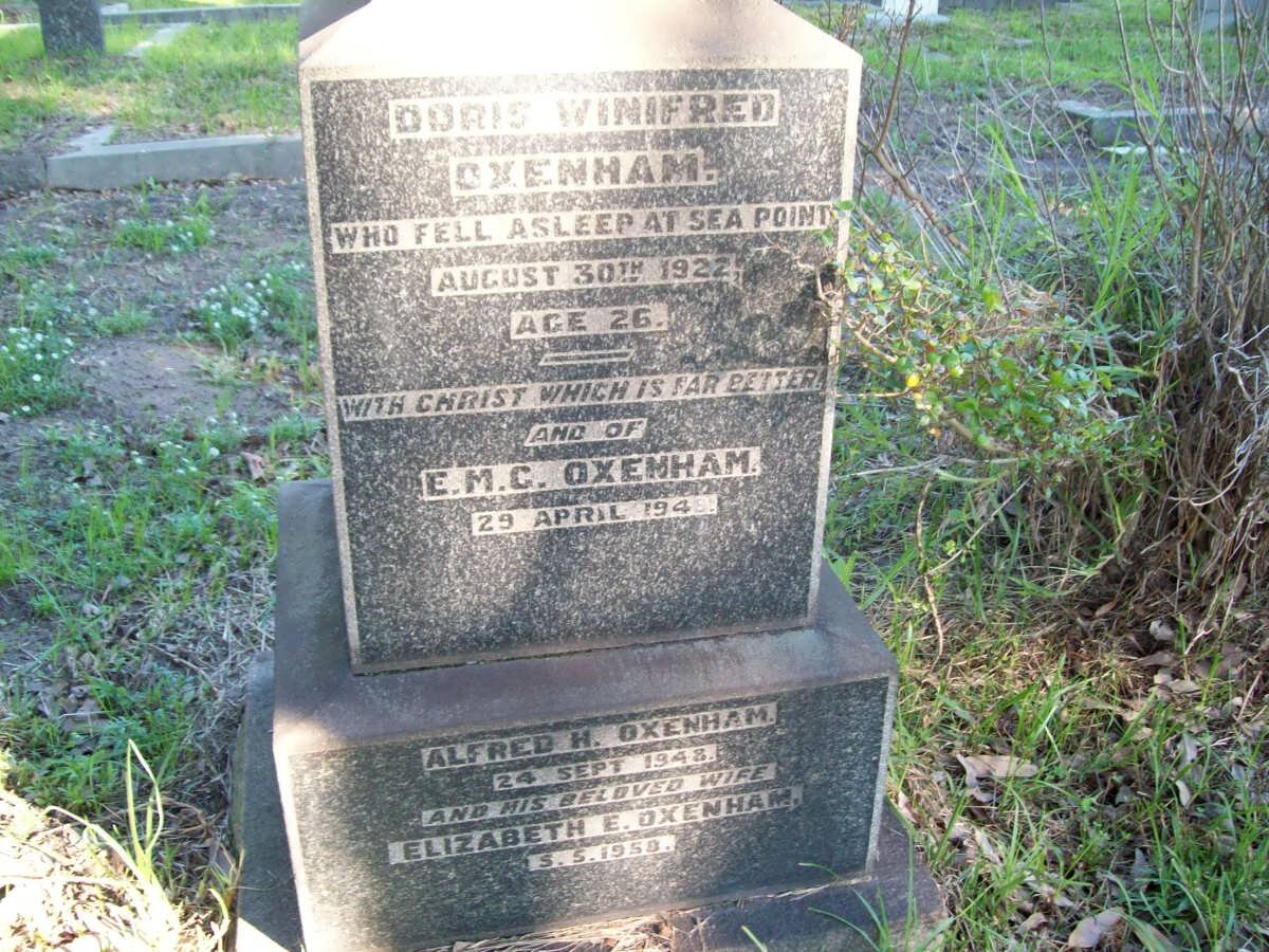 OXENHAM Doris Winifred -1922 :: OXENHAM E.M.C. -1948 :: OXENHAM Alfred H. -1948 &amp; Elizabeth E. -1958