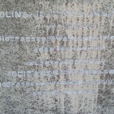PIETERSEN Carolina Jeanette Ann nee MILLS -1918 :: ANDERSON Elizabeth -1916 