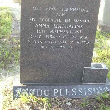 PLESSIS Anna Magdaline, du nee NIEUWENHUYS 1954-1979