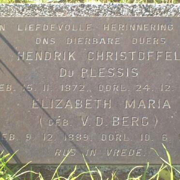 PLESSIS Hendrik Christoffel, du 1872-1964 &amp; Elizabeth Maria V.D. BERG 1889-1970