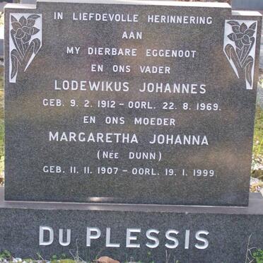PLESSIS Lodewikus Johannes, du 1912-1969 &amp; Margaretha Johanna DUNN 1907-1999