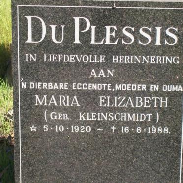 PLESSIS Maria Elizabeth, du nee KLEINSCHMIDT 1920-1988