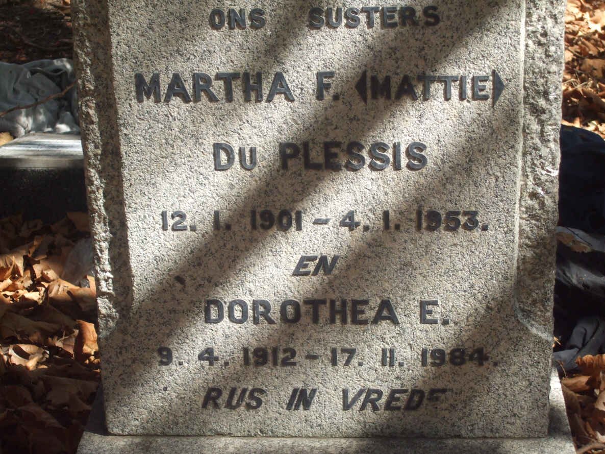 PLESSIS Martha F., du 1901-1953 :: DU PLESSIS Dorothea E. 1912-1984