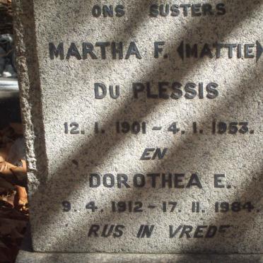PLESSIS Martha F., du 1901-1953 :: DU PLESSIS Dorothea E. 1912-1984