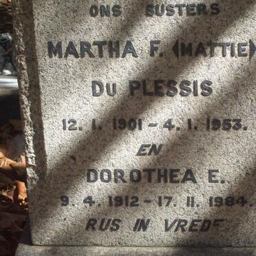 PLESSIS Martha F., du 1901-1953 :: DU PLESSIS Dorothea E. 1912-1984