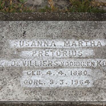 PRETORIUS Susanna Martha nee DE VILLIERS voorheen KOTZE 1880-1964