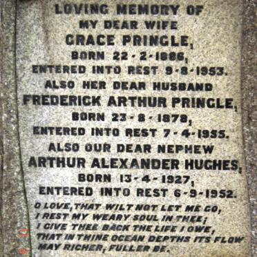 PRINGLE Frederick Arthur 1878-1955 &amp; Grace 1886-1953 :: HUGHES Arthur Alexander 1927-1952