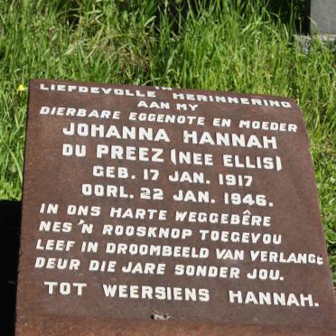 PREEZ Johanna Hannah, du nee ELLIS 1917-1946