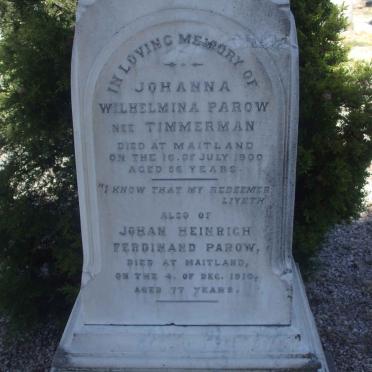 PAROW Johan Heinrich Ferdinand -1910 &amp; Johanna Wilhelmina TIMMERMAN -1900
