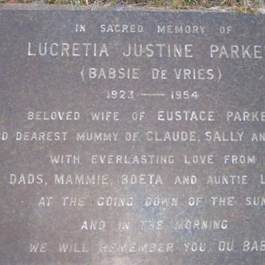 PARKER Lucretia Justine nee DE VRIES 1923-1954