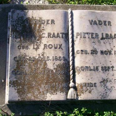 RAATS Pieter J. 1890-1965 &amp; Hermina C. LE ROUX 1896-1965