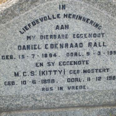 RALL Daniel Coenraad 1894-1957 &amp; M.C.S. MOSTERT 1898-1983