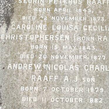 CHRISTOPHERSEN Caroline Louisa Cecilia nee RAAFF 1843-1877 :: RAAFF Andrew Nicolas Cahrles 1879-1882