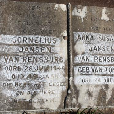 RENSBURG Cornelius, Jansen van -1946 &amp; Anna Susanna VAN TONDER -1982