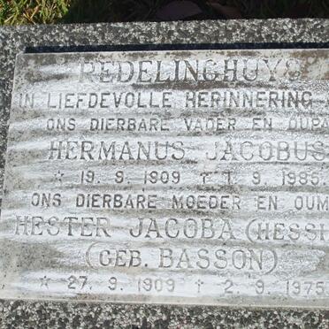 REDELINGHUYS Hermanus Jacobus 1909-1985 &amp; Hester Jacoba BASSON 1909-1975