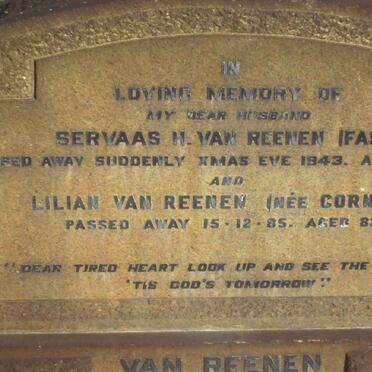 REENEN Servaas H., van -1943 &amp; Lilian CORNISH -1985