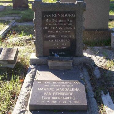 RENSBURG Christiaan Cronje, van -1964 &  Maatjie Magdalena BOONZAAIER 1921-1989 