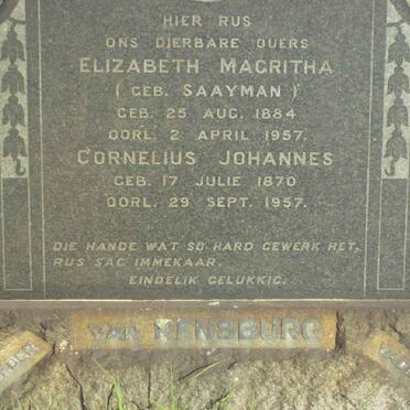 RENSBURG Cornelius Johannes, van 1870-1957 &amp; Elizabeth Magritha SAAYMAN 1884-1957