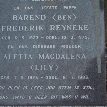 REYNEKE Barend Frederik 1923-1975 &amp; Aletta Magdalena 1925-1983