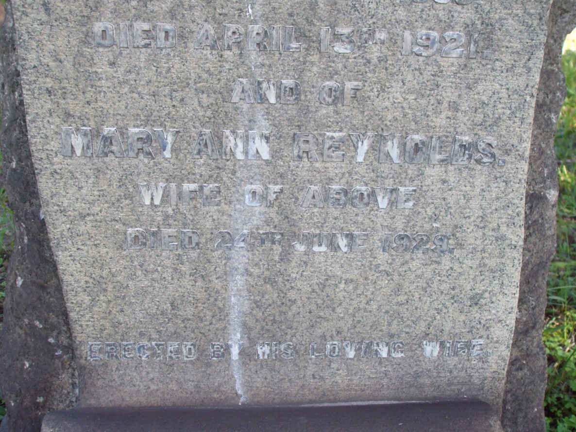REYNOLDS Joseph F.G.F. 19??-1921 &amp; Mary Ann 1929