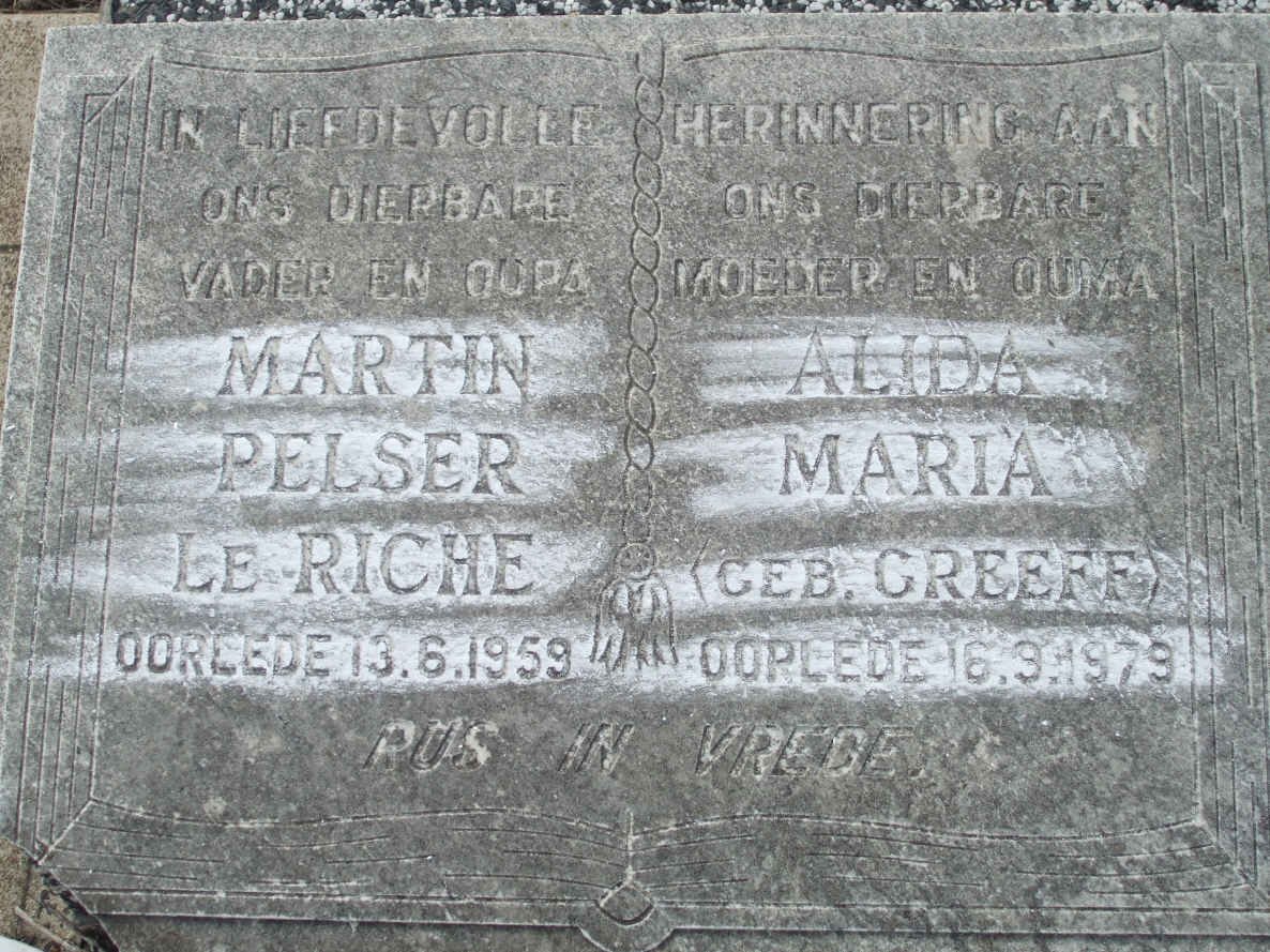 RICHE Martin Pelser, le -1959 &amp; Alida Maria GREEFF -1979