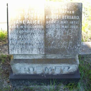 ROEMER Jane Alice -1925 :: ROEMER Ernest Nikolaus -1925 :: ROEMER August Berhard 1875-1940 :: ROEMER Winifred Bertha