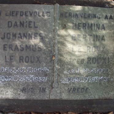 ROUX Daniel Johannes Erasmus, le 1894-1952 &amp; Hermina Bertina ROUX 1906-1956