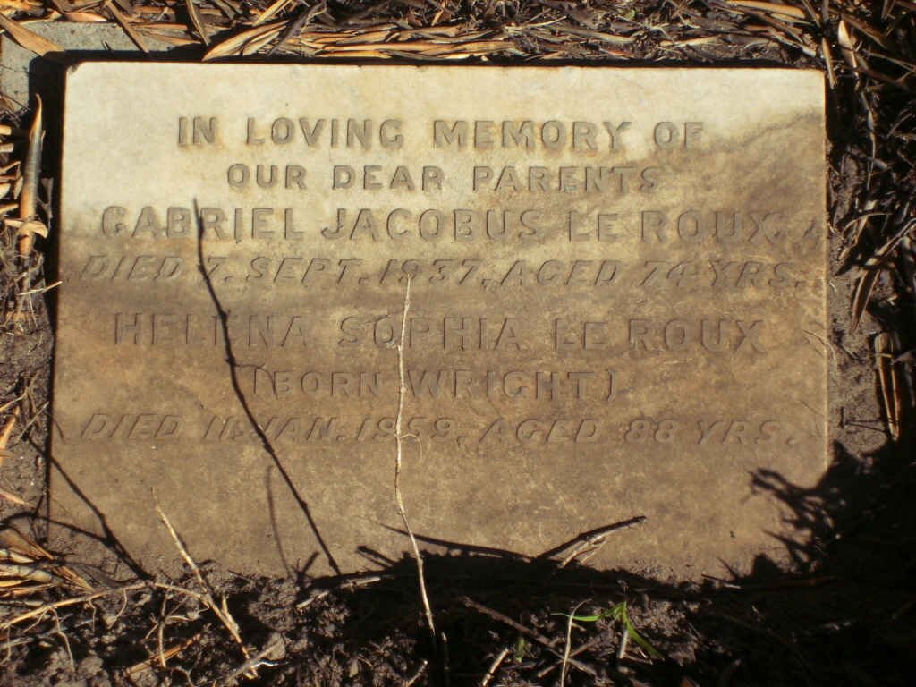 ROUX Gabriel Jacobus, le  -1937 &amp; Helena Sophia WRIGHT  -1959