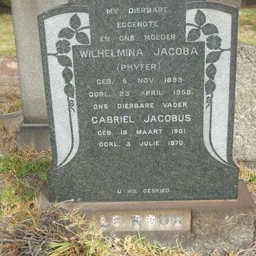 ROUX Gabriel Jacobus, le 1901-1970 &amp; Wilhelmina Jacoba PHYFER  1899-1958