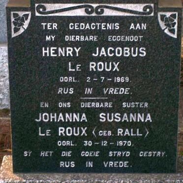 ROUX Henry Jacobus, le  -1969 :: LE ROUX  Johanna Susanna RALL -1970