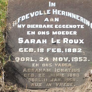 ROUX Abraham Ignatius, le 1880-1958 &amp; Sarah 1882-1953
