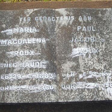 ROUX Paul Jacobus 1874-1967 &amp; Maria Magdalena NAUDE 1883-1960