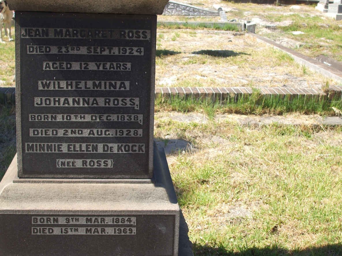 ROSS Wilhelmina Johanna 1838-1928 :: ROSS Jean Margaret -1924 :: DE KOCK Minnie Ellen nee ROSS 1884-1969