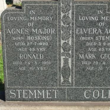 STEMMET Ronald -1965 :: STEMMET Agnes Major nee HOSKING -1920 :: COLE Mark George -1966 &amp; Elvera Agnes STEMMET -1961
