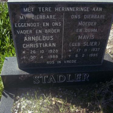 STADLER Arnoldus Christiaan 1928-1988 &amp; Mavis SLIER 1937-1995