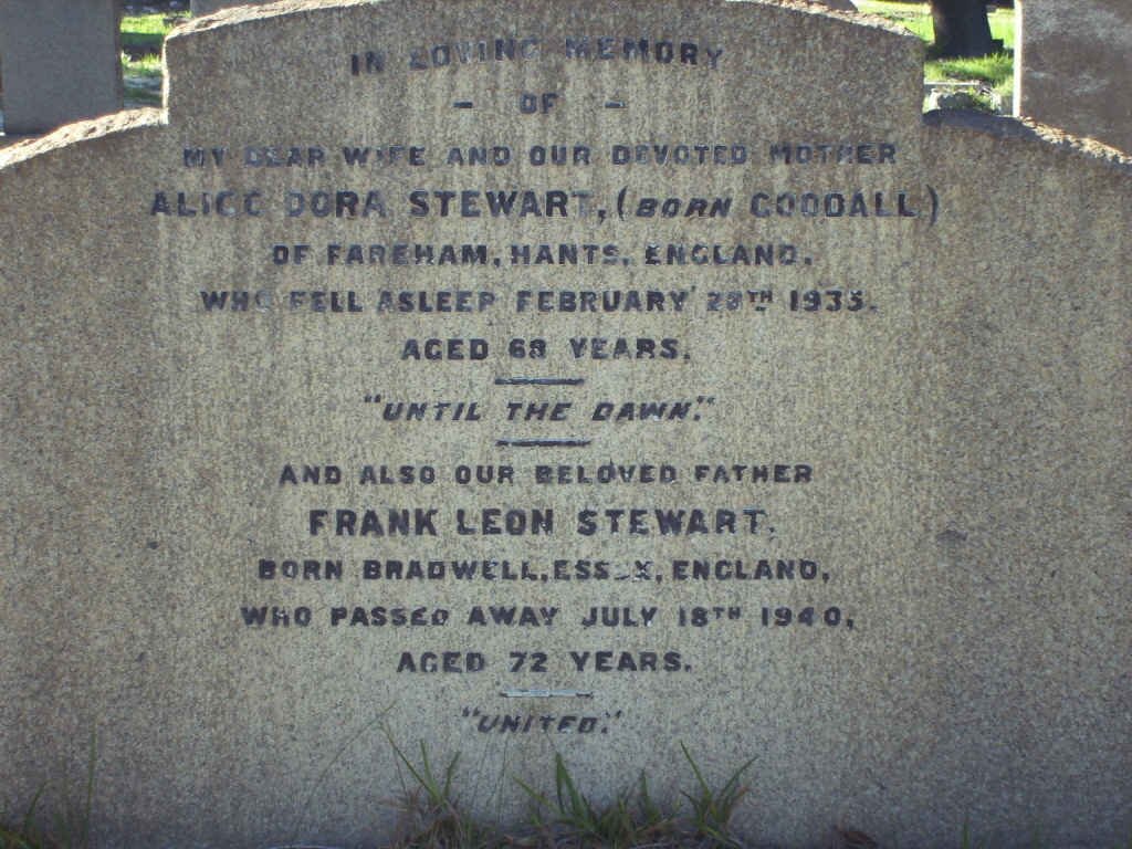 STEWART Frank Leon -1940 &amp; Alice Dora GOODALL -1935 
