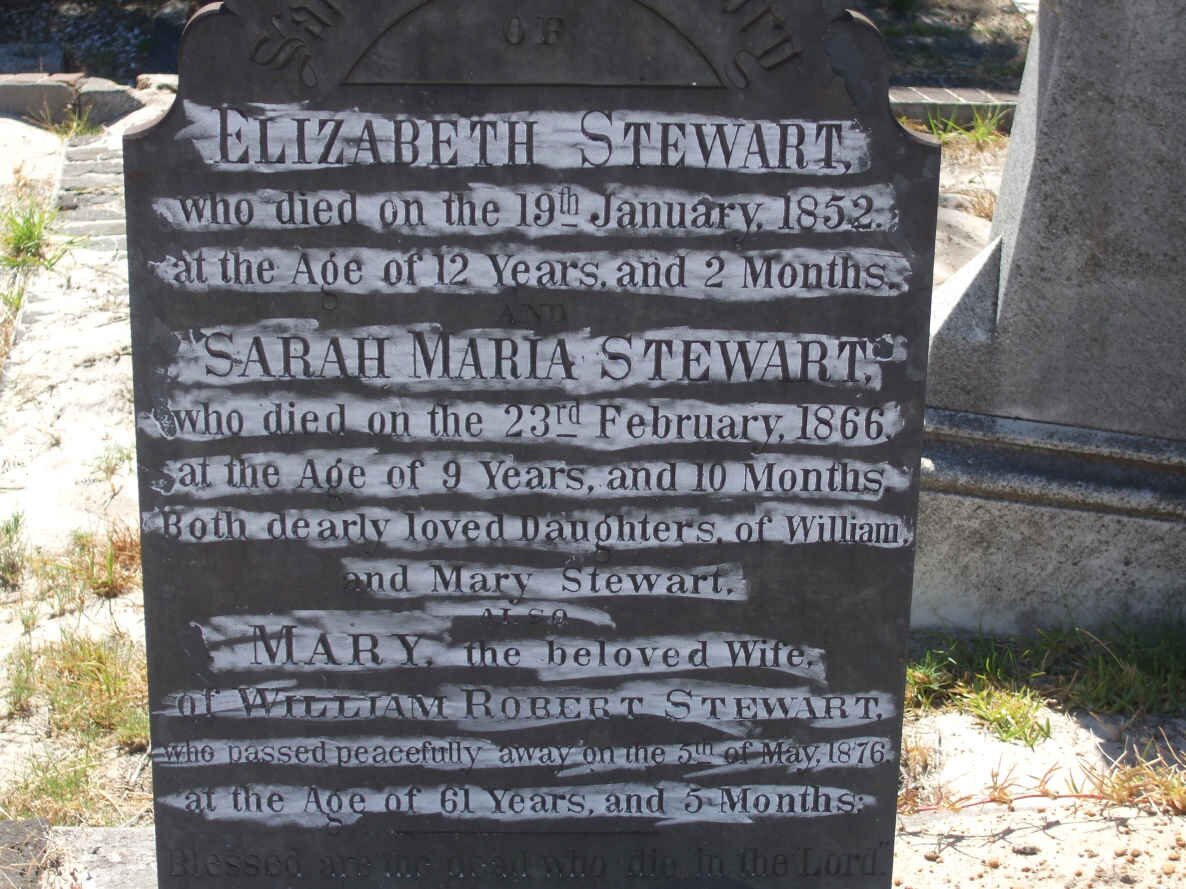 STEWART Mary -1876 :: STEWART Elizabeth -1852 :: STEWART Sarah Maria -1866