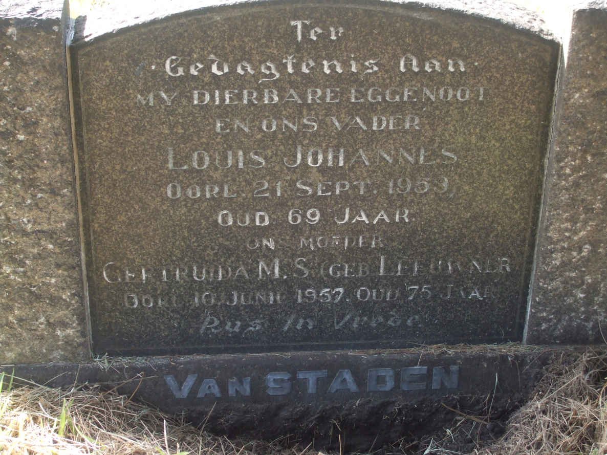 STADEN Louis Johannes, van −1953 &amp; Gertruida M.S. LEEUWNER −1957