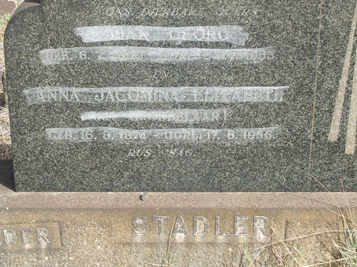 STADLER Johan George 1869-1953 &amp; Anna Jacomina Elizabeth GROBBELAAR 1874-1956