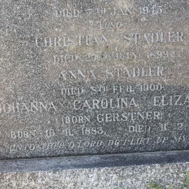 STADLER Johanna Carolina Elizabeth nee GERSTNER 1883-1965