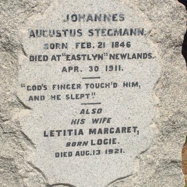 STEGMANN Johannes Augustus 1846-1911 &amp; Letitia Margaret LOGIE -1921