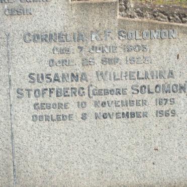 SOLOMON Cornelia K.F. 1903-1923 :: STOFFBERG Susanna Wilhelmina nee SOLOMON 1978-1969
