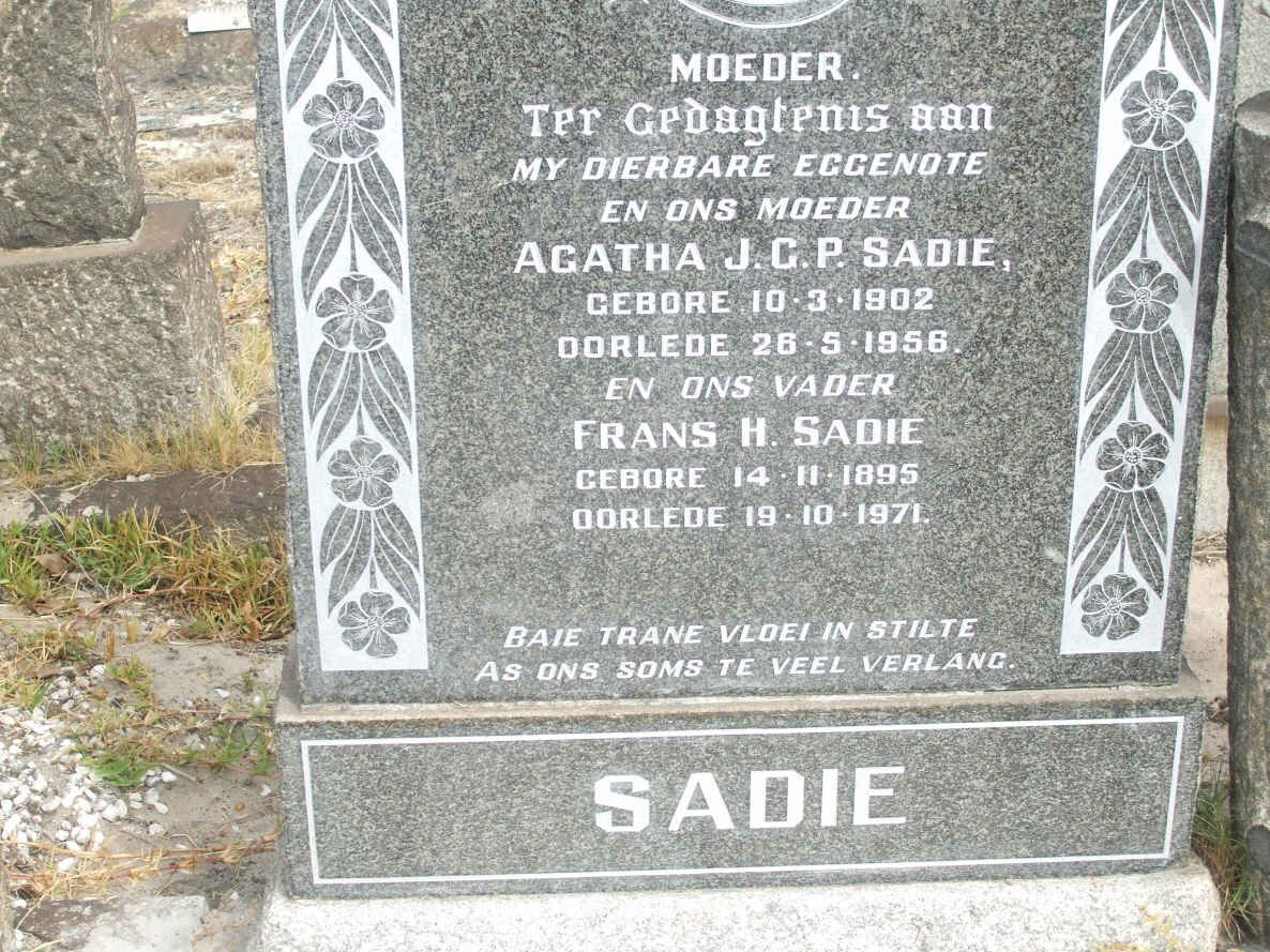 SADIE Frans H. 1895-1971 &amp; Agatha J.G.P. 1902-1956