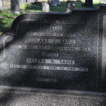 SADIE Nicolaas J. 1887-1953 &amp; Helena H. 1883-1976