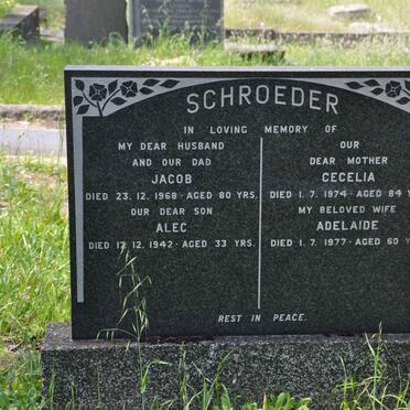 SCHROEDER Jacob -1968 &amp; Cecelia -1974 :: SCHROEDER Alec -1942 :: SCHROEDER Adelaide -1977