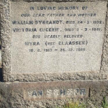 SCHOOR William Sybrandt, van -1932 &amp; Victoria Eugenie -1951 :: VAN SCHOOR Myra nee CLAASSEN 1913-1966