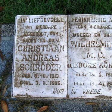 SCHRÖDER Christiaan Andreas 1913-1985 &amp; Wilhelmina M.C. KOHNE 1918-1997