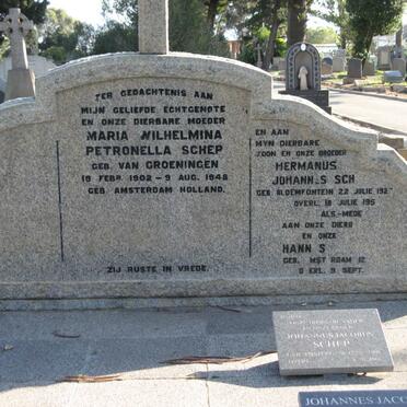 SCHEP Maria Wilhelmina Petronella 1902-1948 :: SCHEP Hermanus Johannes 1927-195? :: SCHEP Johannes Jacobus 1900-1966