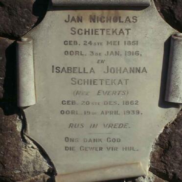 SCHIETEKAT Jan Nicholas 1851-1916 &amp; Isabella Johanna EVERTS 1862-1939