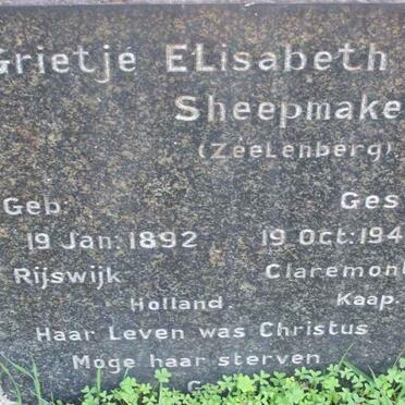 SHEEPMAKER Grietje Elisabeth nee ZEELENBERG 1892-1944